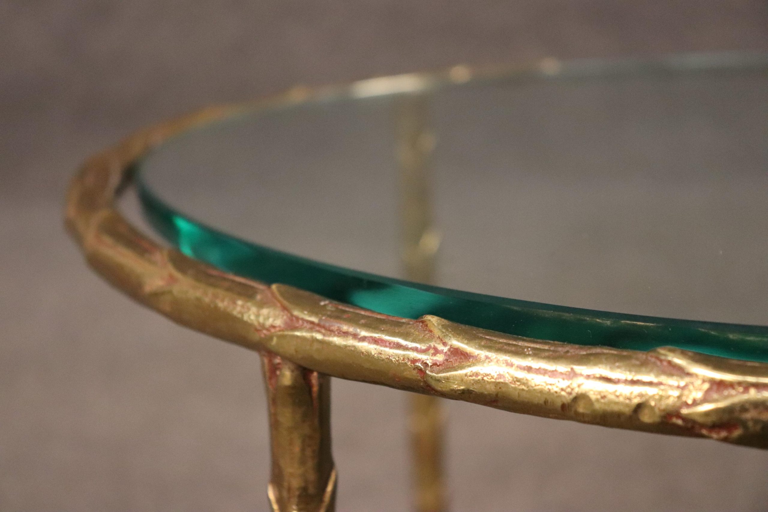 Vintage French Regency Style Brass Glass Top End Table attributed to Maison Bagues, Side Table - Image 7