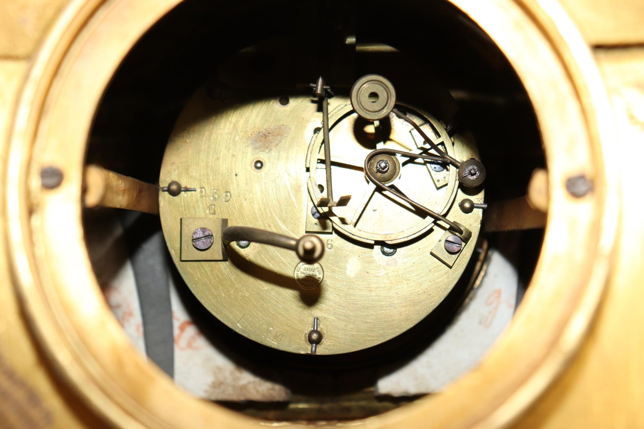 French 19th Century Napoleonic Style Bronze Ormolu Clock with Sevres Style Inset Plaques by Japy Freres, Mantle Clock - Image 9