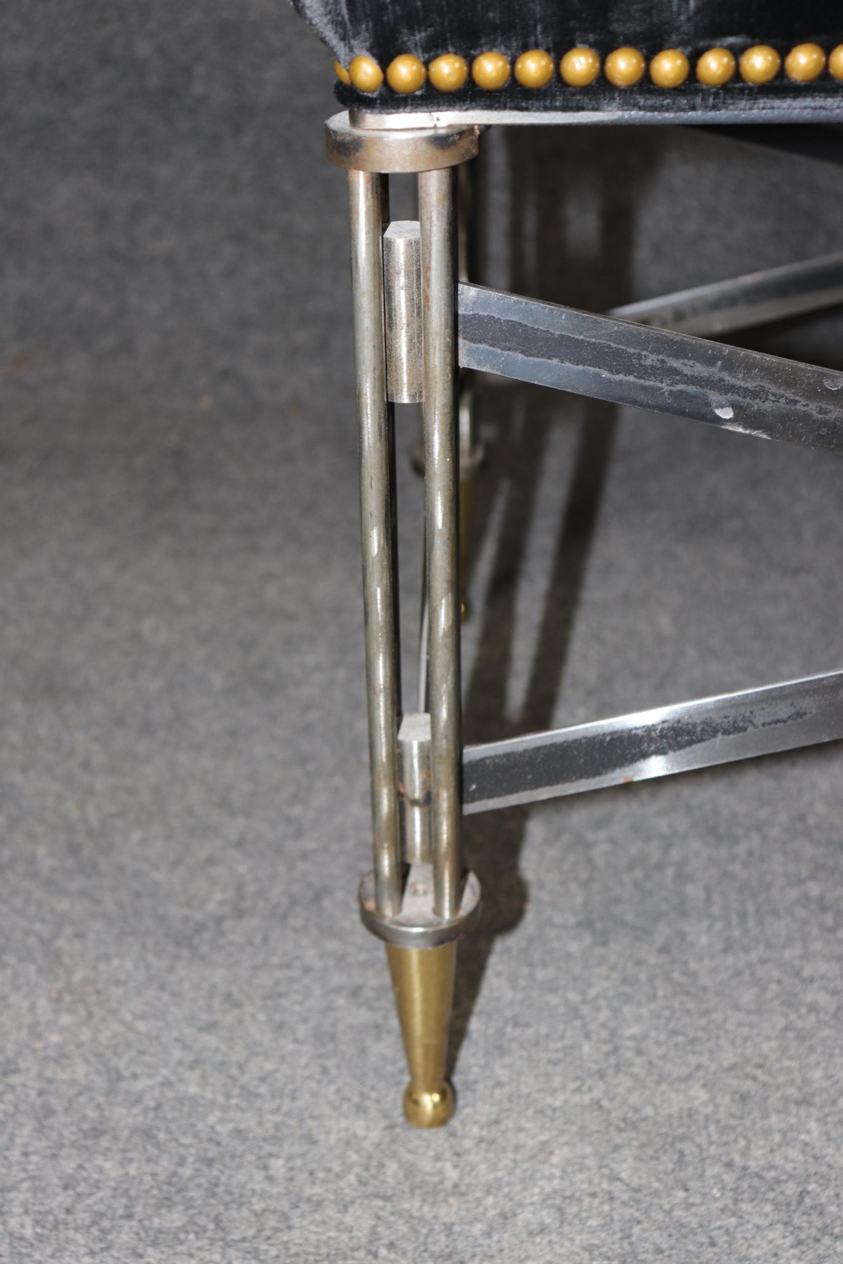 Hollywood Regency Brass Window Bench: Tufted Boudoir Seat - Image 6