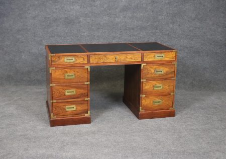 Vintage Campaign Style Rosewood Writing Desk with Leather Top