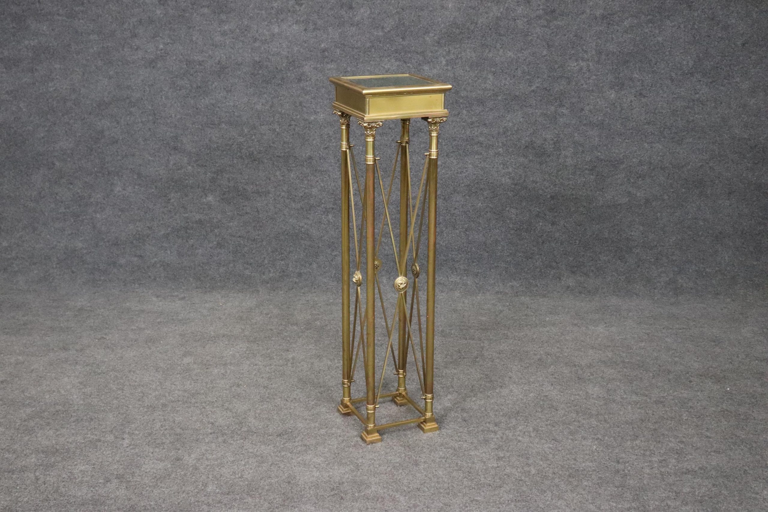Vintage Directoire Brass Pedestal Table: Glass Top Plant Stand
