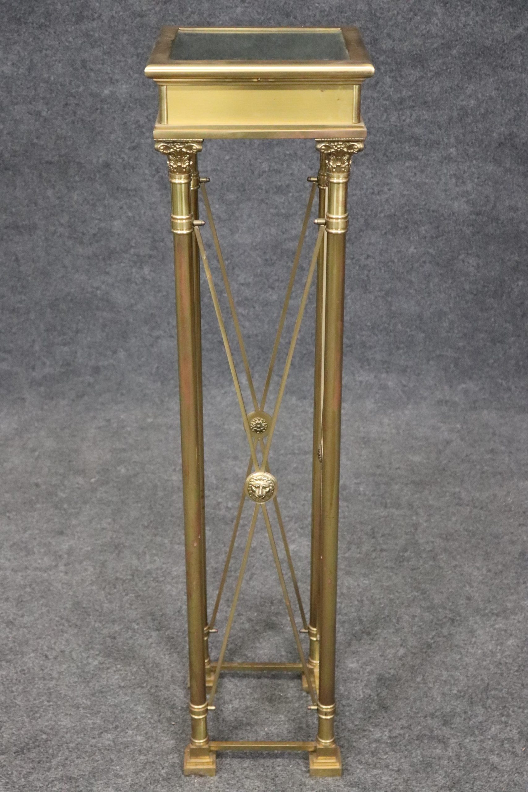 Vintage Directoire Brass Pedestal Table: Glass Top Plant Stand - Image 2