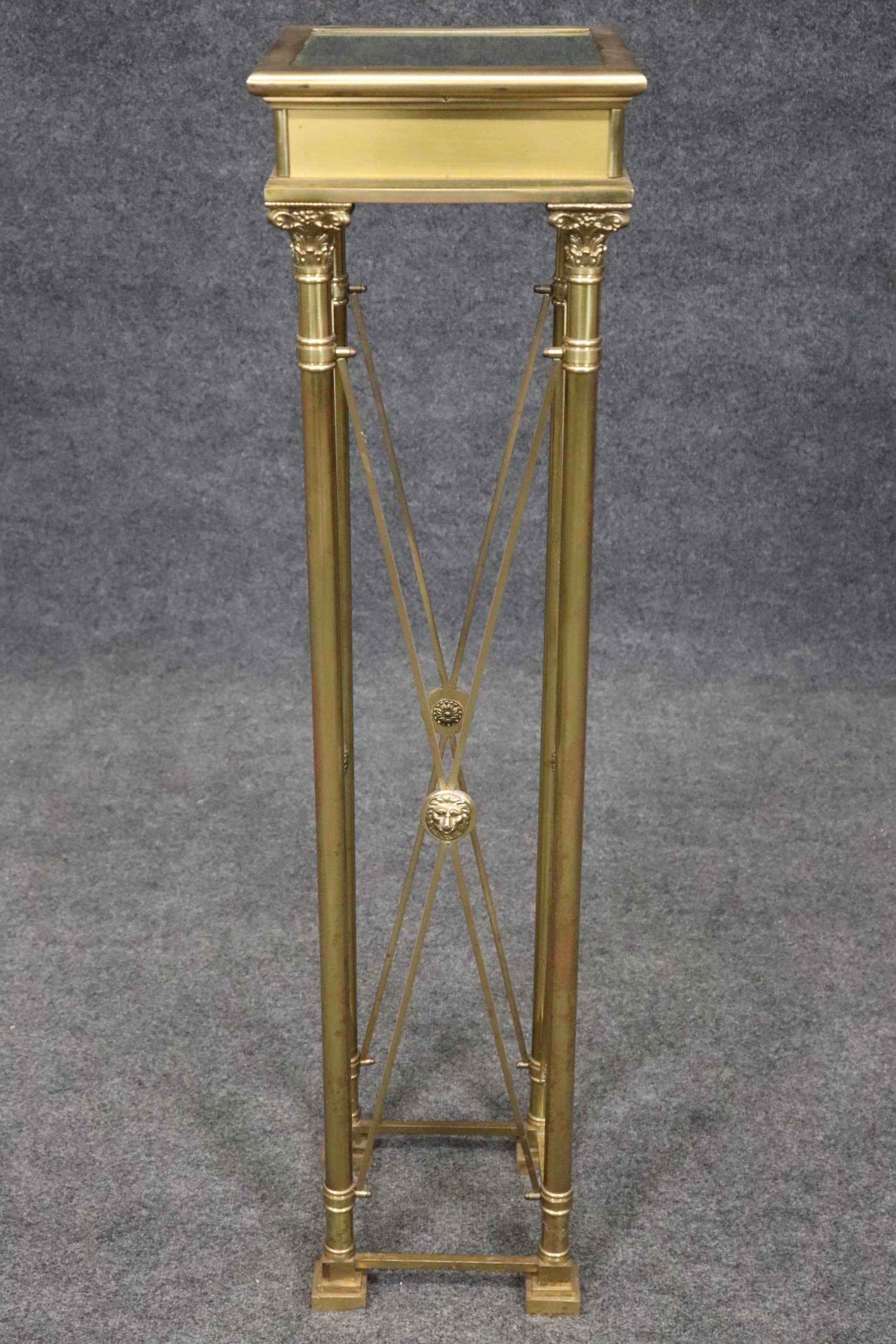Vintage Directoire Brass Pedestal Table: Glass Top Plant Stand - Image 4