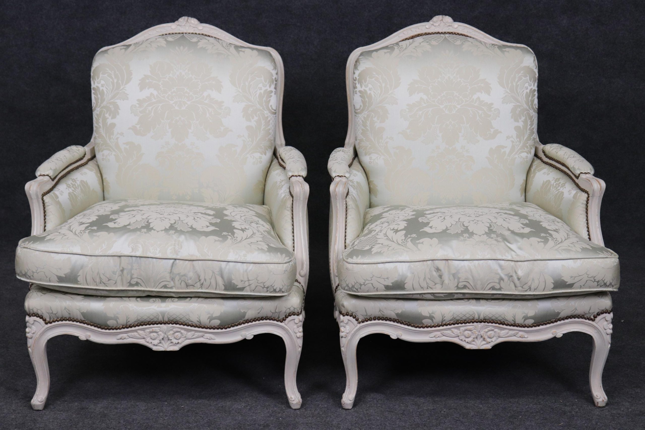 Antique Louis XV Style Bergeres: French Painted Armchairs, Lounge Chairs - Image 2