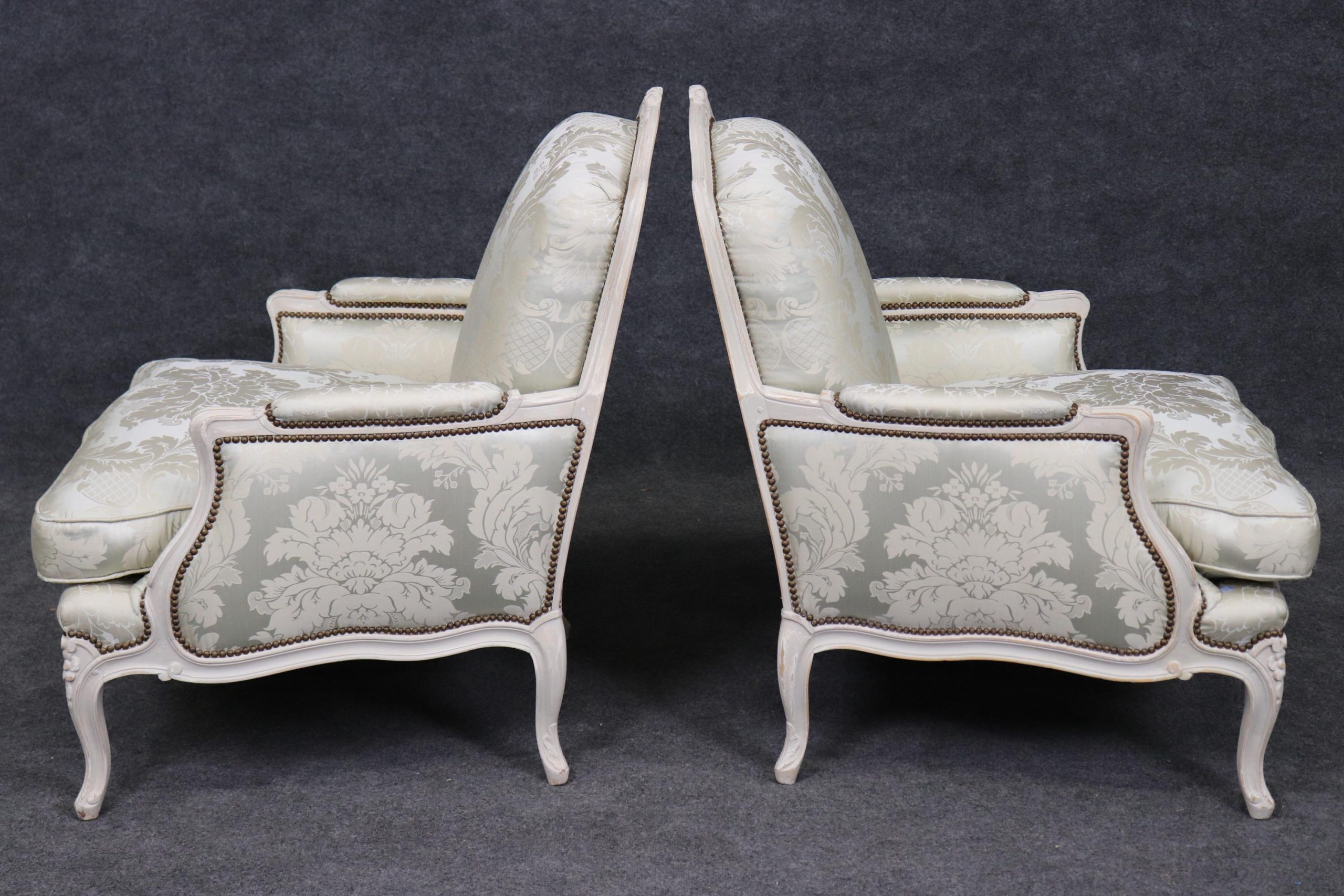 Antique Louis XV Style Bergeres: French Painted Armchairs, Lounge Chairs - Image 3