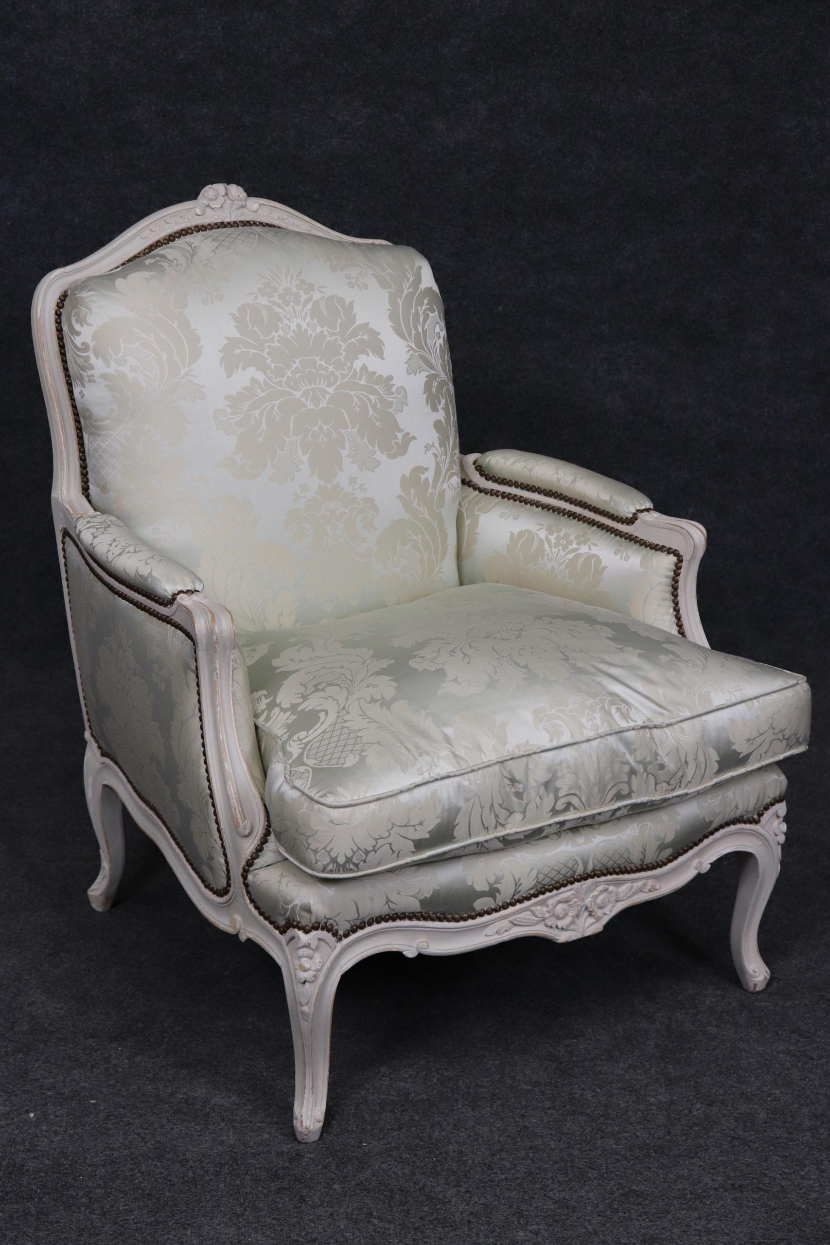 Antique Louis XV Style Bergeres: French Painted Armchairs, Lounge Chairs - Image 5