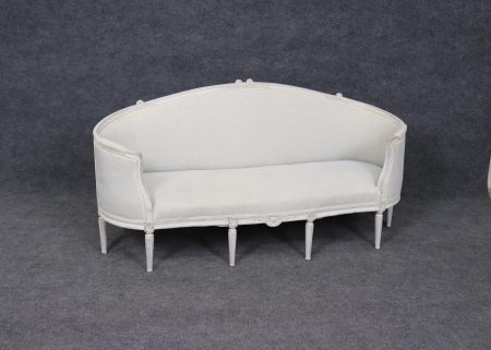 Vintage Louis XVI Style Settee: Distressed Paint, Upholstered Loveseat