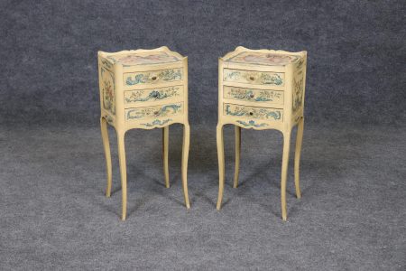 Vintage Venetian Style Nightstands: Paint Decorated Commodes, Cherub Detail