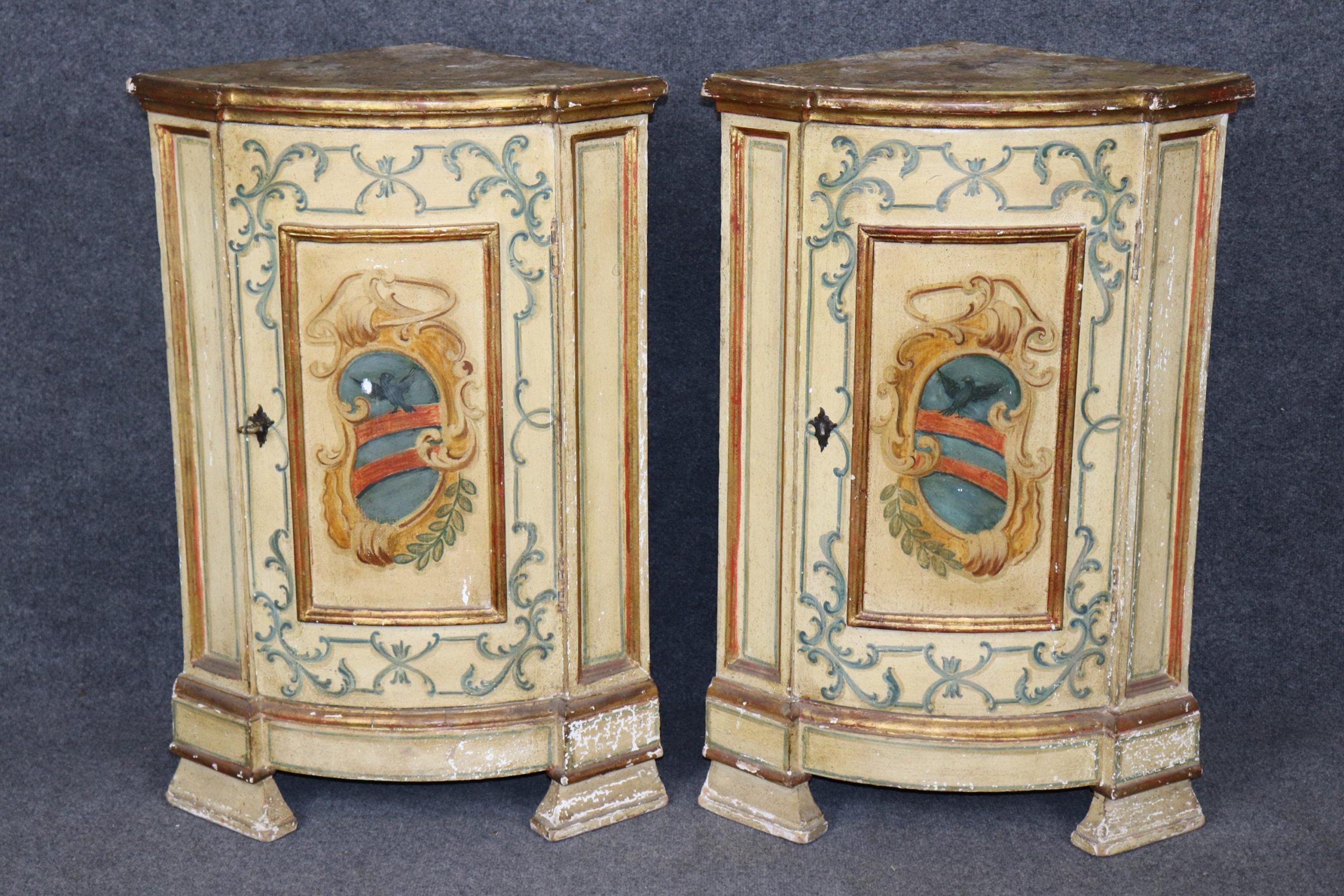 Antique Venetian Style Corner Cabinets: Faux Marble Top, Italian Commodes - Image 2