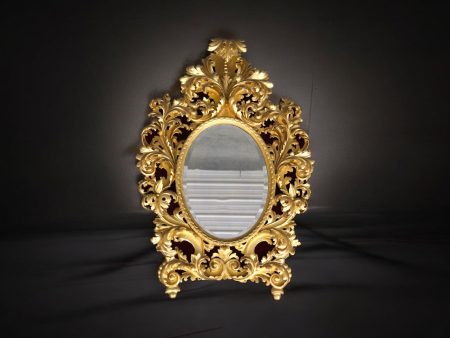 Vintage Italian Carved Gold Gilt Beveled Glass Mirror, Wall Mirror