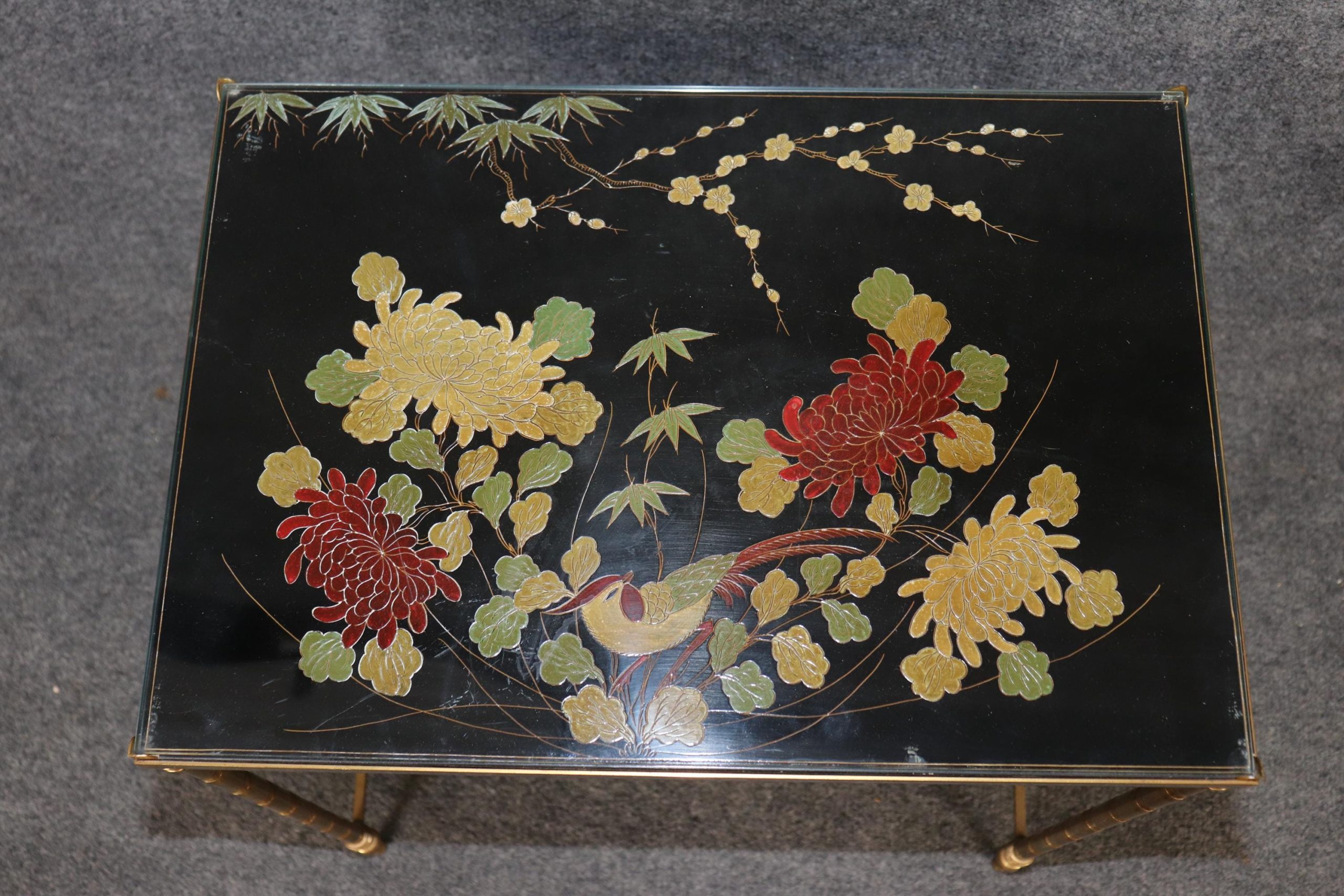Maison Jansen Bronze Nesting Tables: Vintage Chinoiserie Gold Accent - Image 6