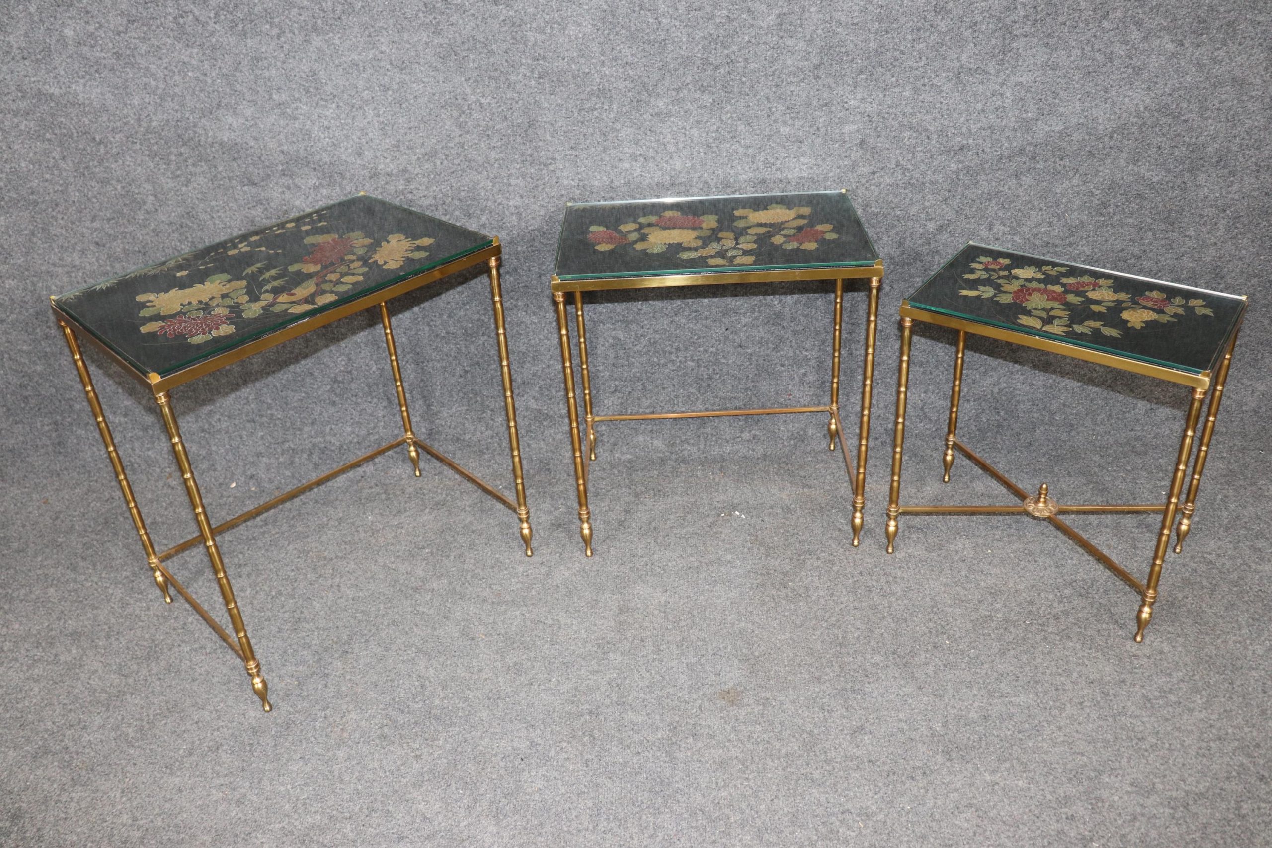 Maison Jansen Bronze Nesting Tables: Vintage Chinoiserie Gold Accent - Image 5