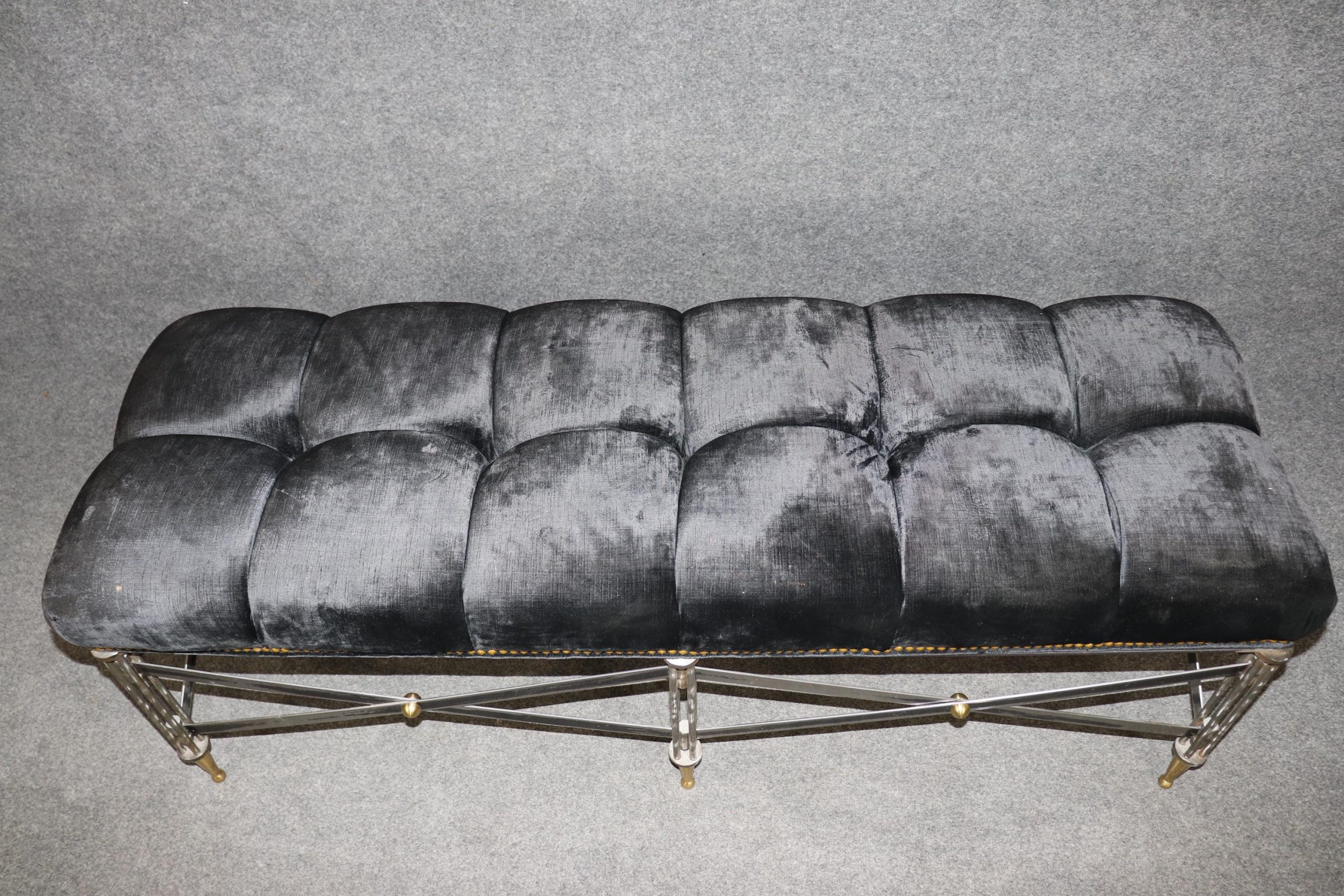 Hollywood Regency Brass Window Bench: Tufted Boudoir Seat - Image 5
