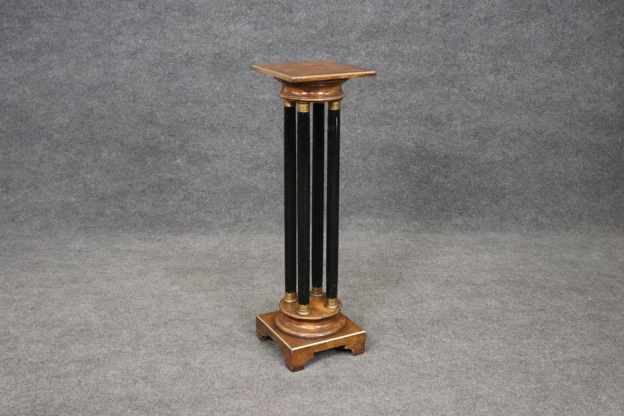 Vintage Neoclassical Leather Top Pedestal Plant Stand: Multi Column Entryway Furniture