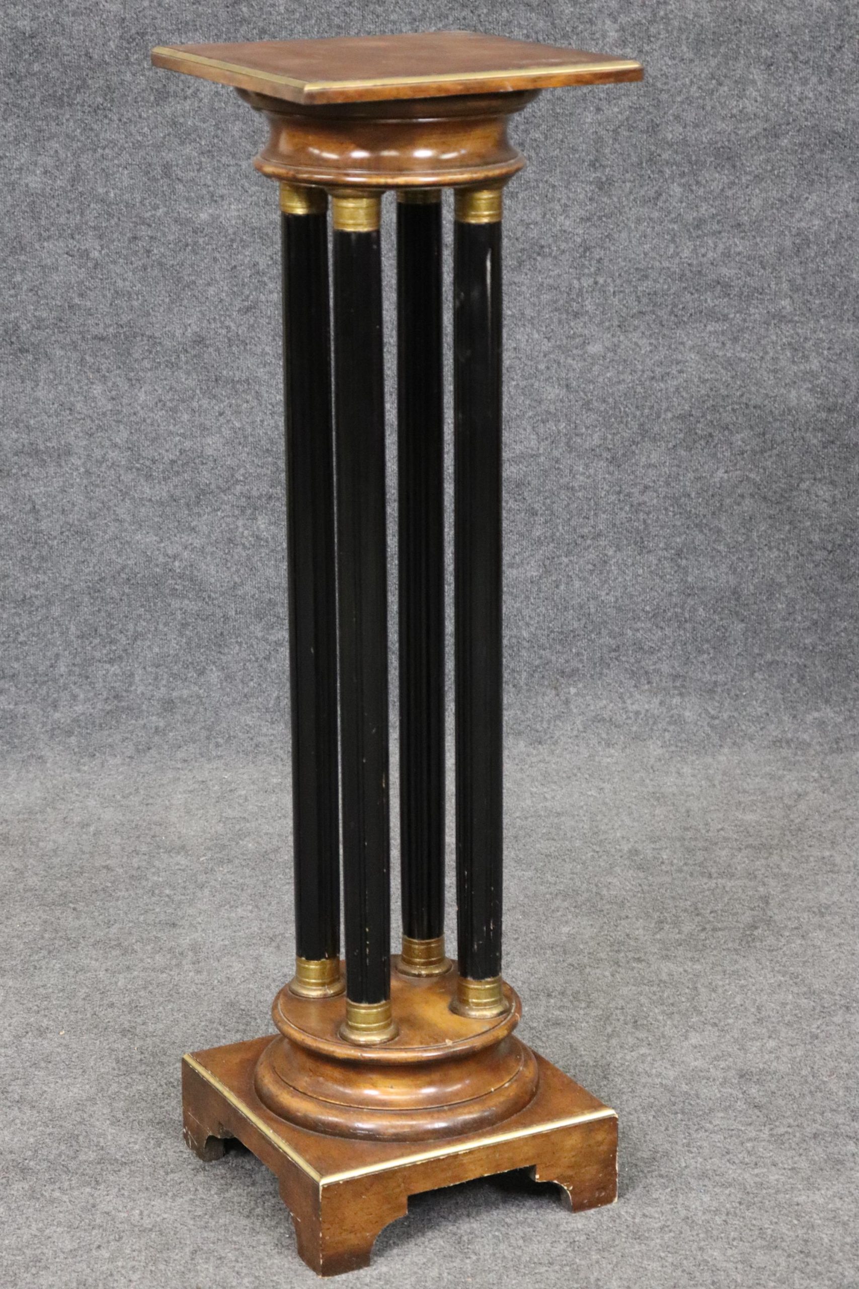 Vintage Neoclassical Leather Top Pedestal Plant Stand: Multi Column Entryway Furniture - Image 2