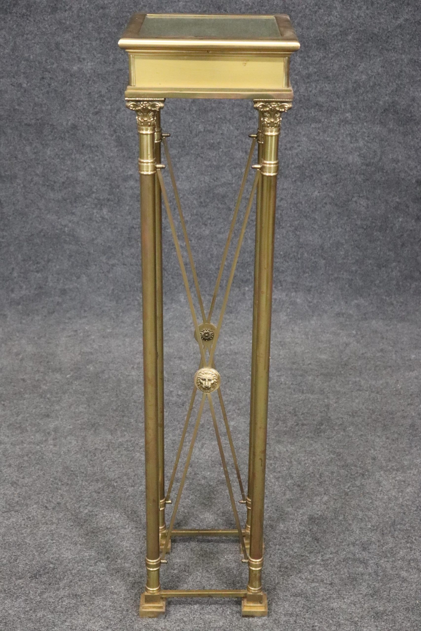 Vintage Directoire Brass Pedestal Table: Glass Top Plant Stand - Image 3