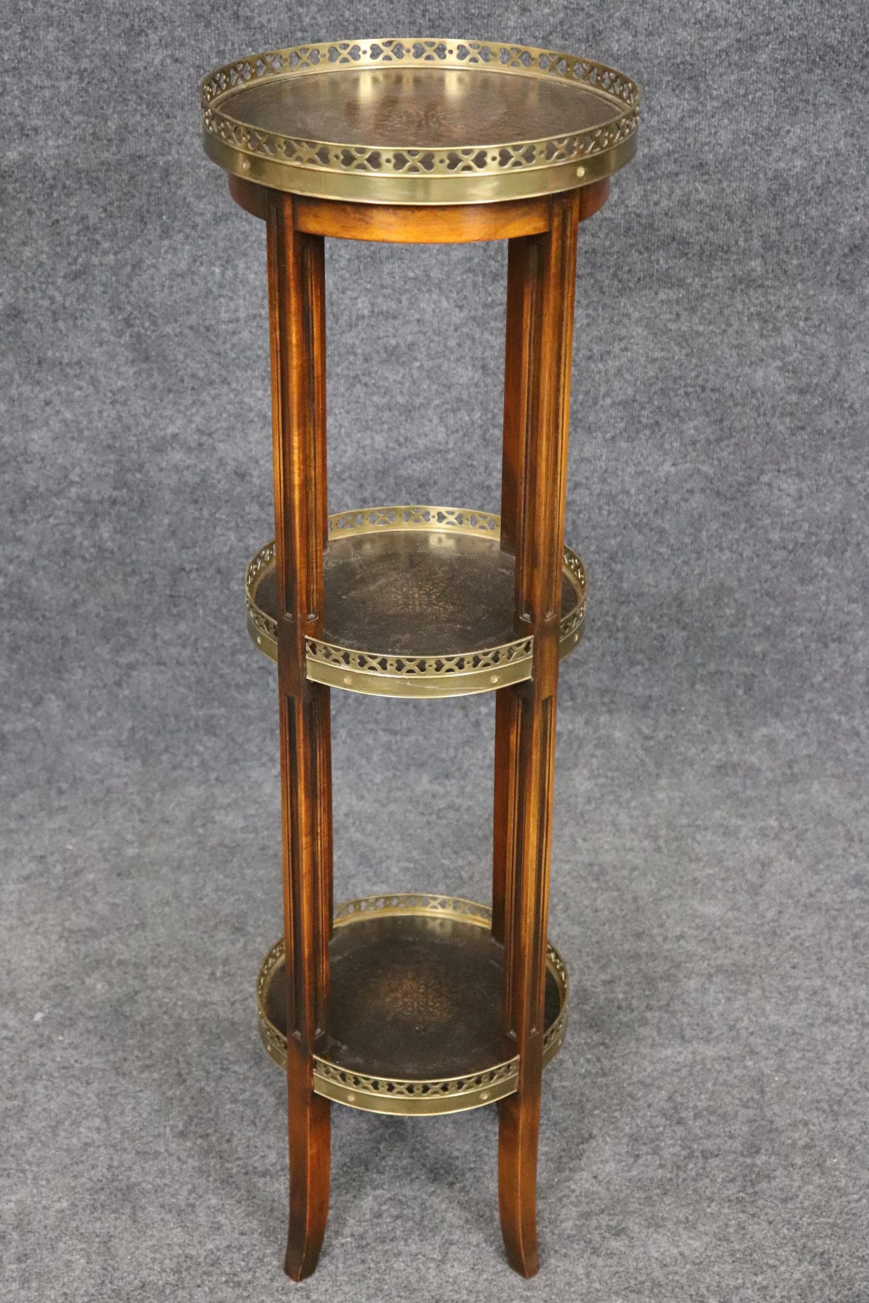 Vintage Maitland Smith Attributed 3 Tier Pedestal Table, Plant Stand - Image 2