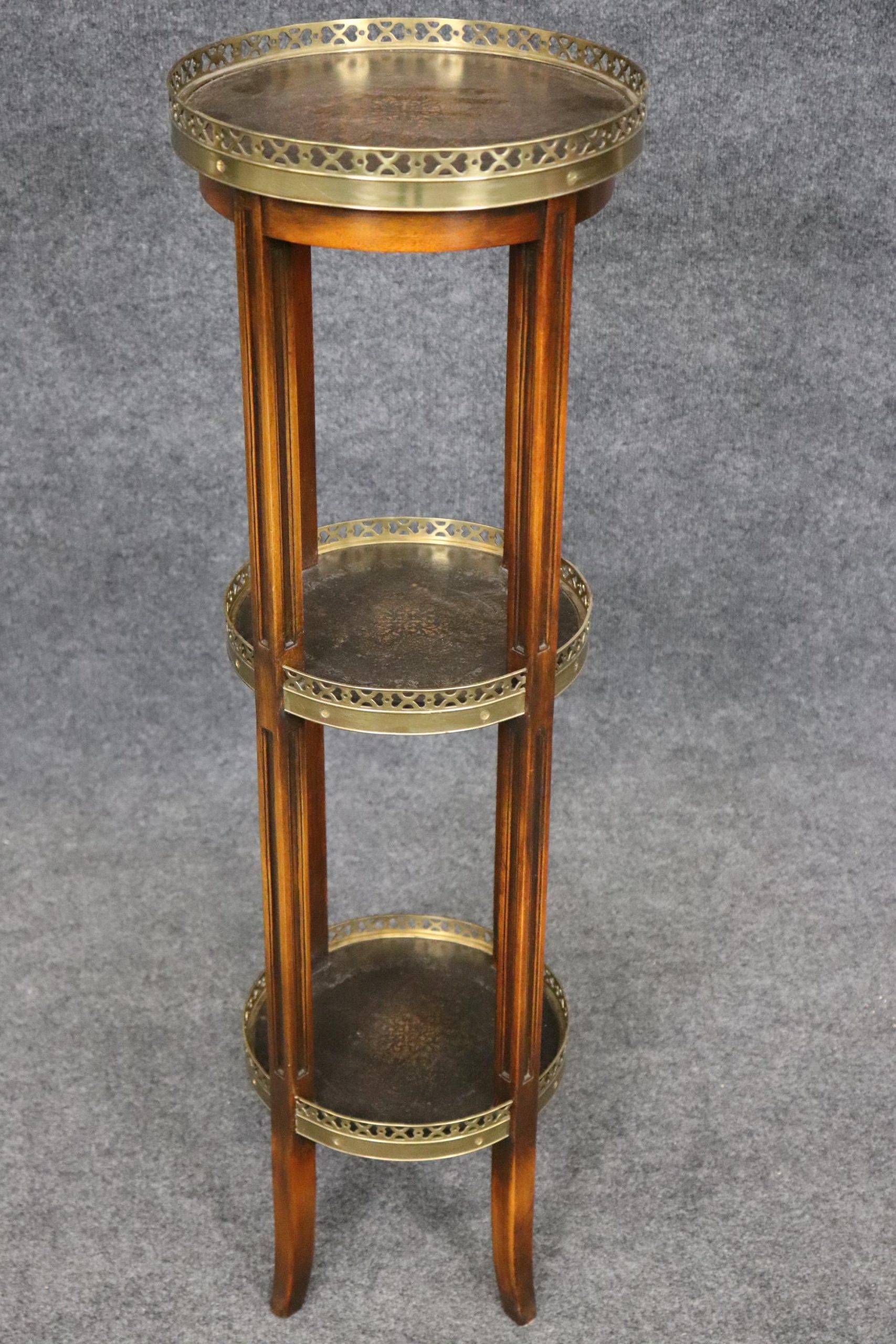 Vintage Maitland Smith Attributed 3 Tier Pedestal Table, Plant Stand - Image 3