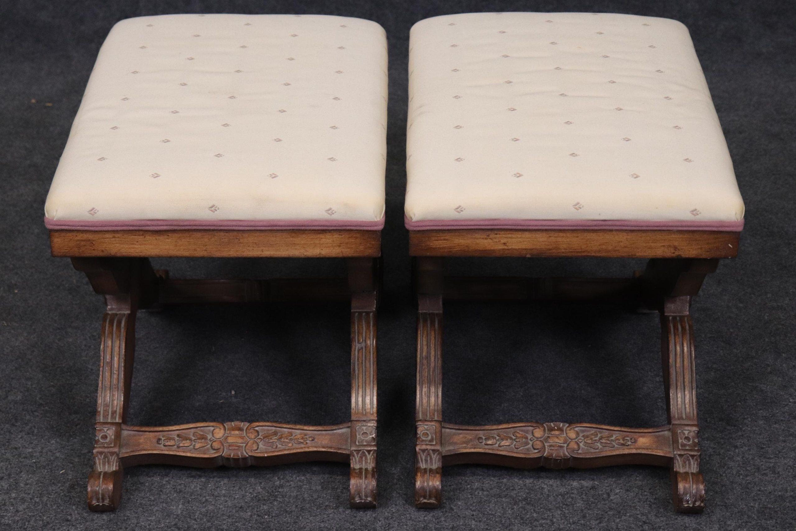 Vintage Regency Style X Benches: Upholstered Footstools, MCM Furniture - Image 3