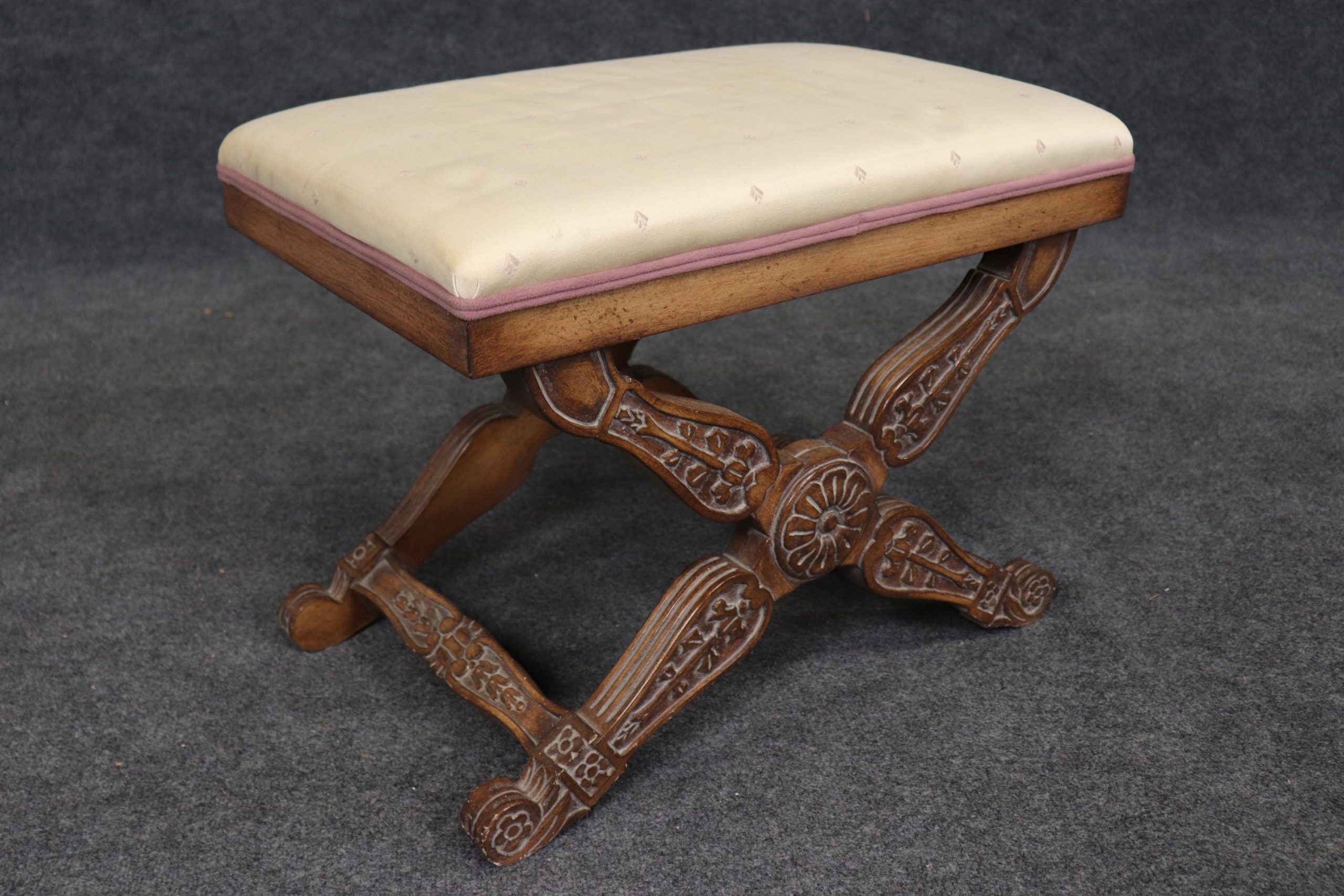 Vintage Regency Style X Benches: Upholstered Footstools, MCM Furniture - Image 6