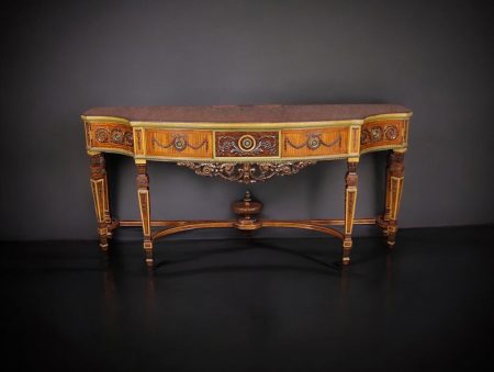 Vintage Adams Style Inlaid Console Table: Painted Satinwood Server