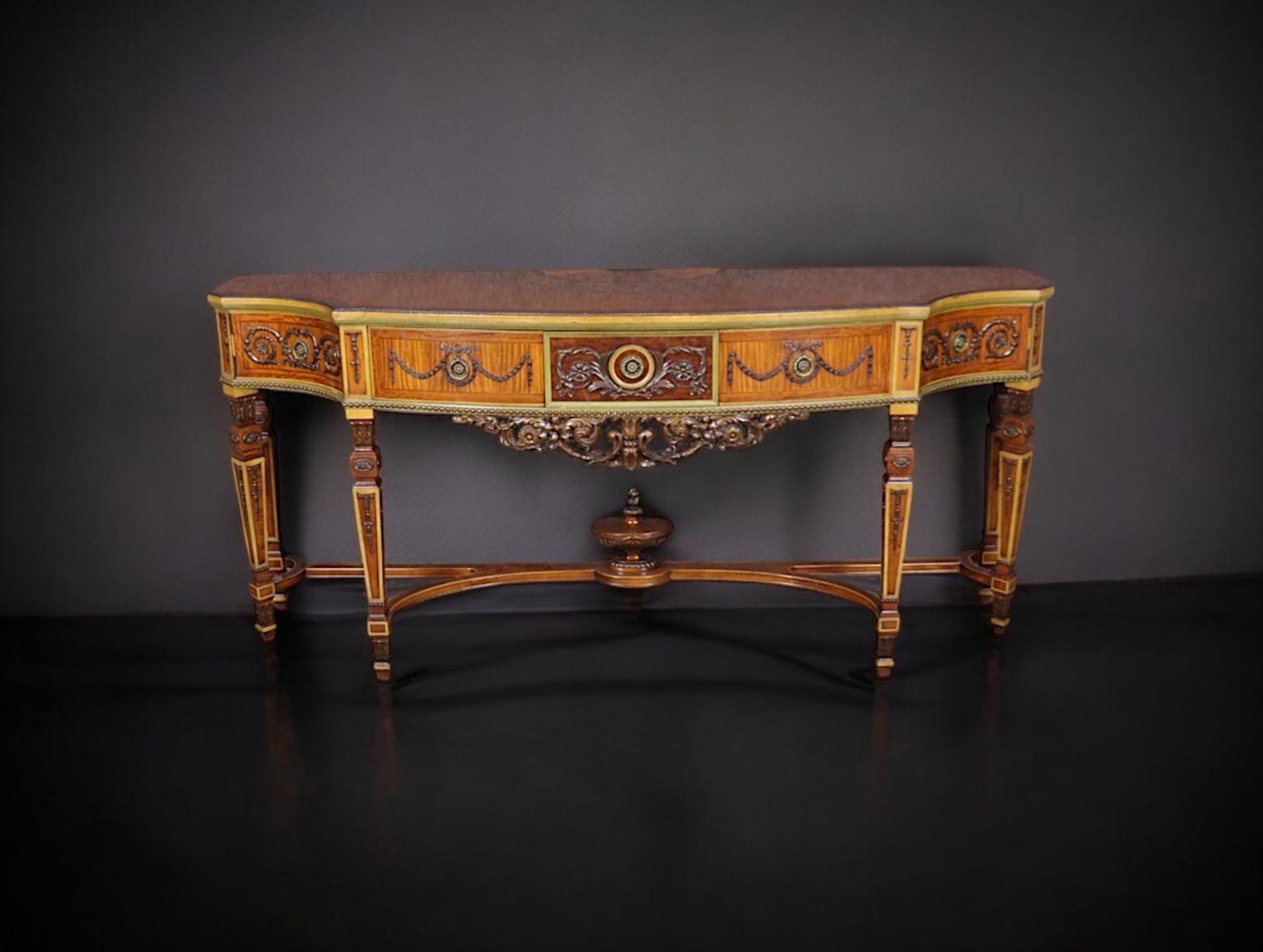 Vintage Adams Style Inlaid Console Table: Painted Satinwood Server