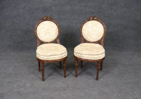 Antique Louis XVI Style Carved Side Chairs: Musical Motif Parlor Decor