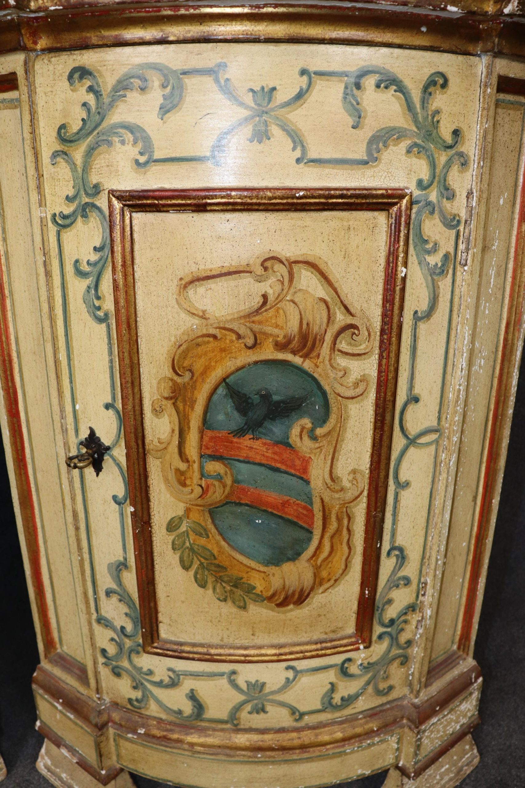 Antique Venetian Style Corner Cabinets: Faux Marble Top, Italian Commodes - Image 6