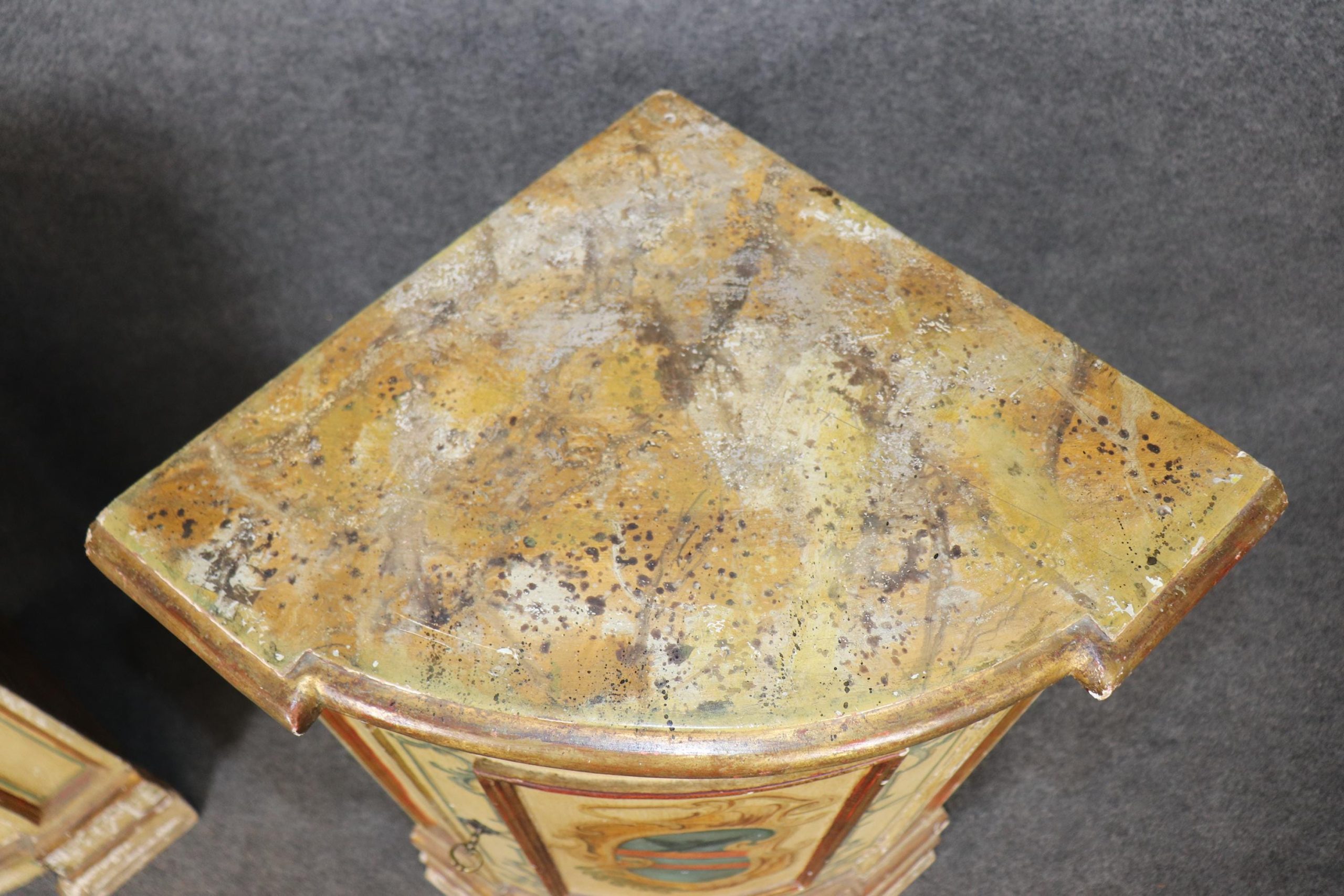 Antique Venetian Style Corner Cabinets: Faux Marble Top, Italian Commodes - Image 8