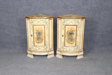 Antique Venetian Style Corner Cabinets: Faux Marble Top, Italian Commodes