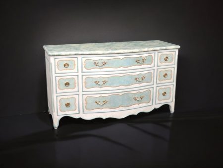 Mid Century Faux Marble Top Commode: 9-Drawer Dresser