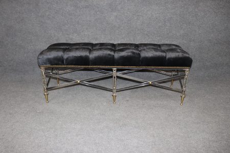 Hollywood Regency Brass Window Bench: Tufted Boudoir Seat