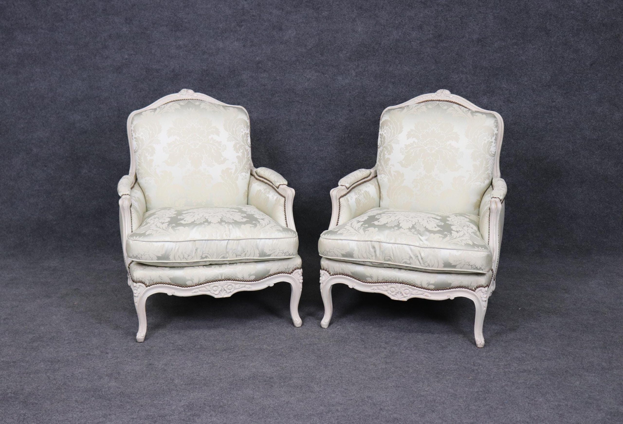 Antique Louis XV Style Bergeres: French Painted Armchairs, Lounge Chairs