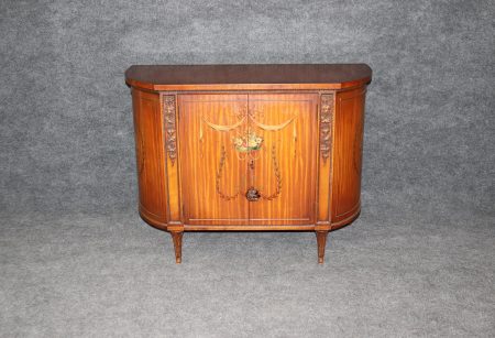 Antique Adams Style Satinwood Commode: Paint Decorated Demilune Cabinet