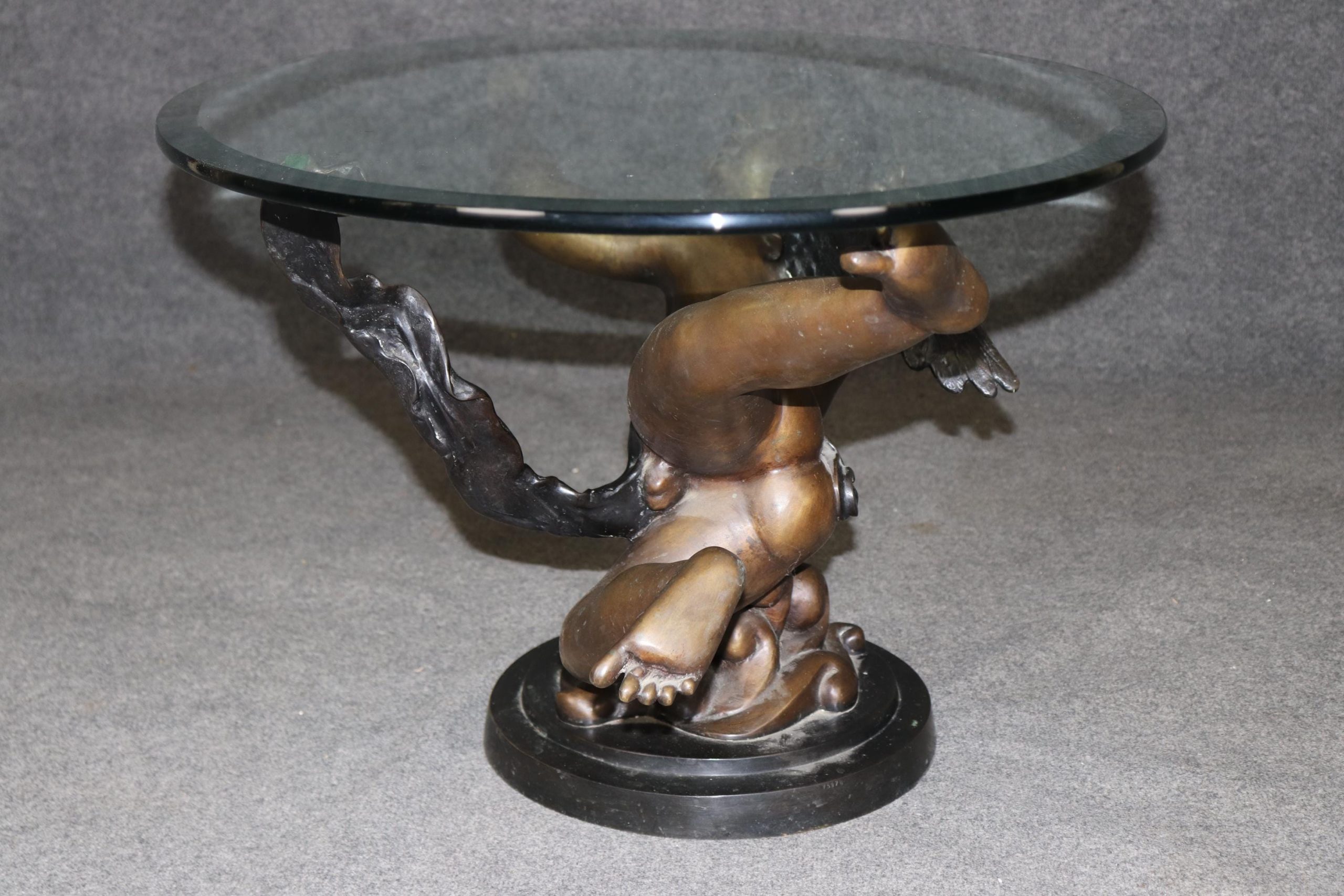 Vintage Bronze Putti Glass Top Coffee Table: Sculptural Cherub Table - Image 2