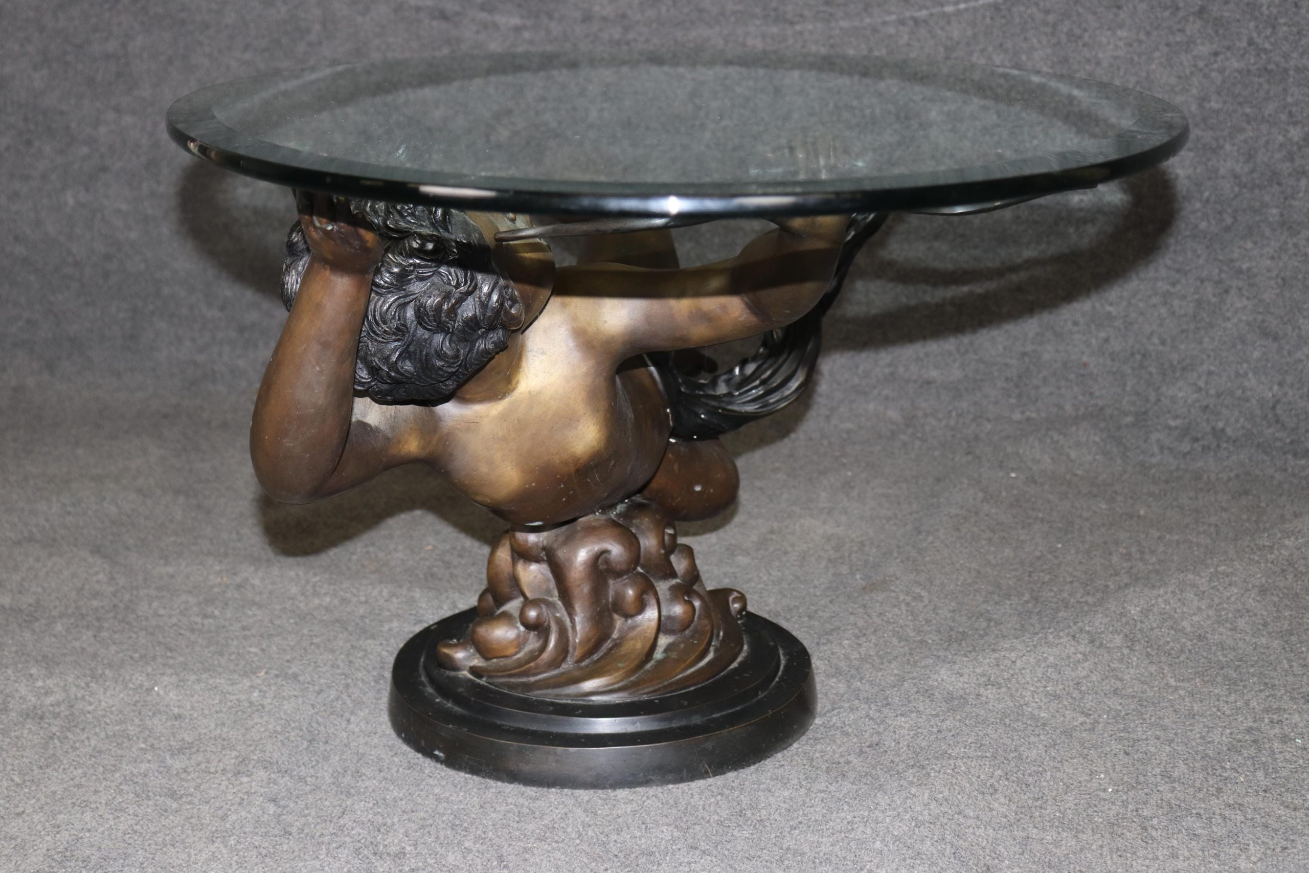 Vintage Bronze Putti Glass Top Coffee Table: Sculptural Cherub Table - Image 4