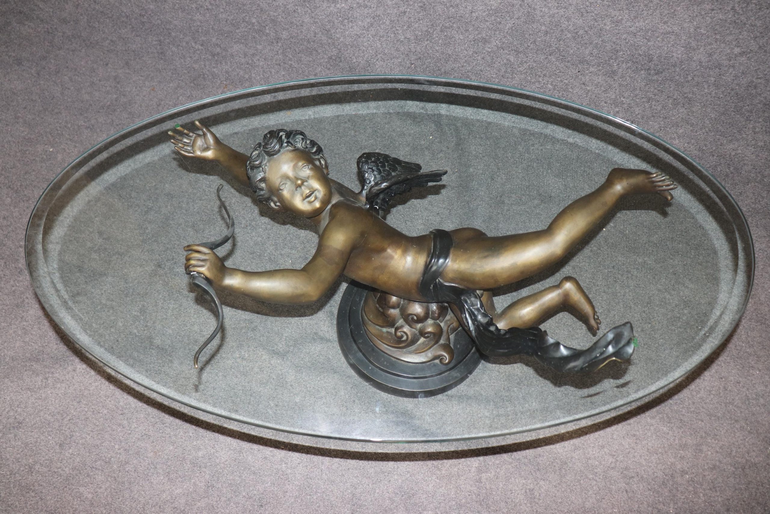 Vintage Bronze Putti Glass Top Coffee Table: Sculptural Cherub Table - Image 5