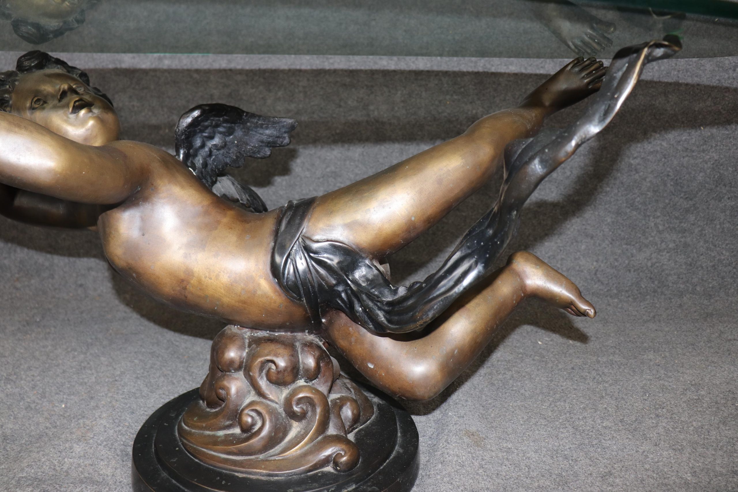 Vintage Bronze Putti Glass Top Coffee Table: Sculptural Cherub Table - Image 9