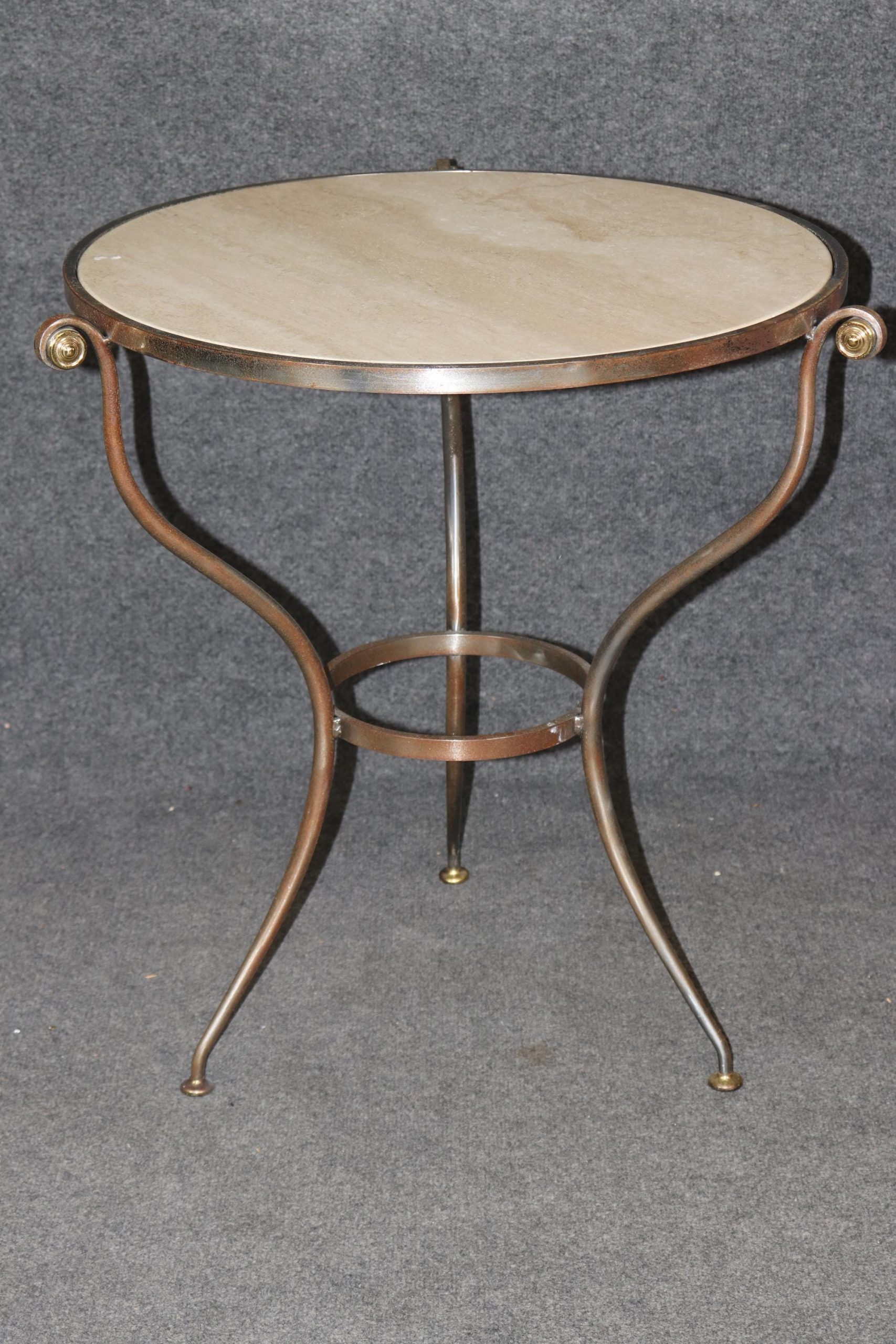 Hollywood Regency Travertine Top Gueridon - Brass Accent Table - Image 2