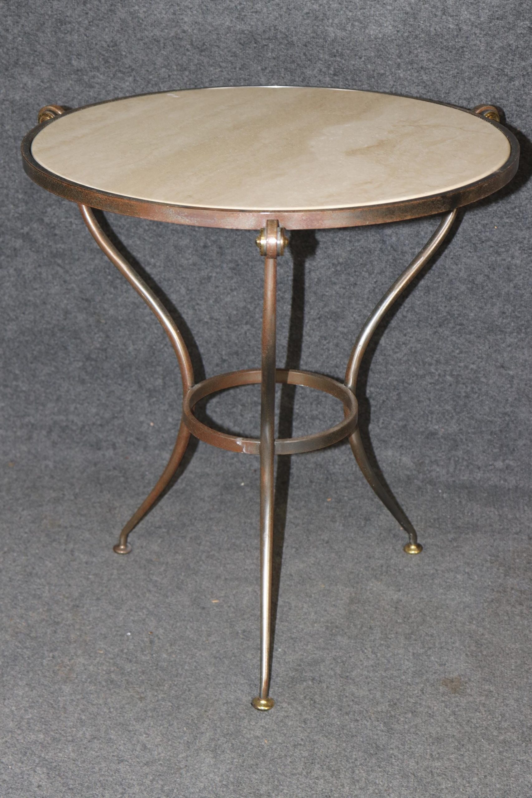 Hollywood Regency Travertine Top Gueridon - Brass Accent Table - Image 3