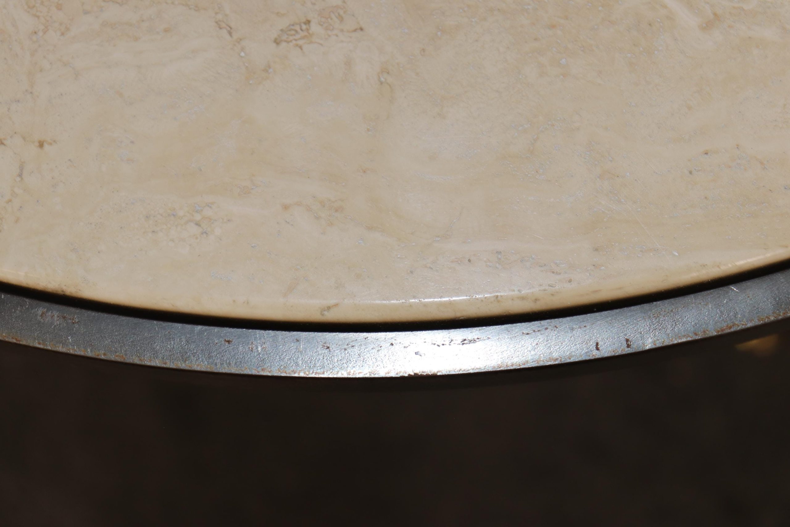 Hollywood Regency Travertine Top Gueridon - Brass Accent Table - Image 10