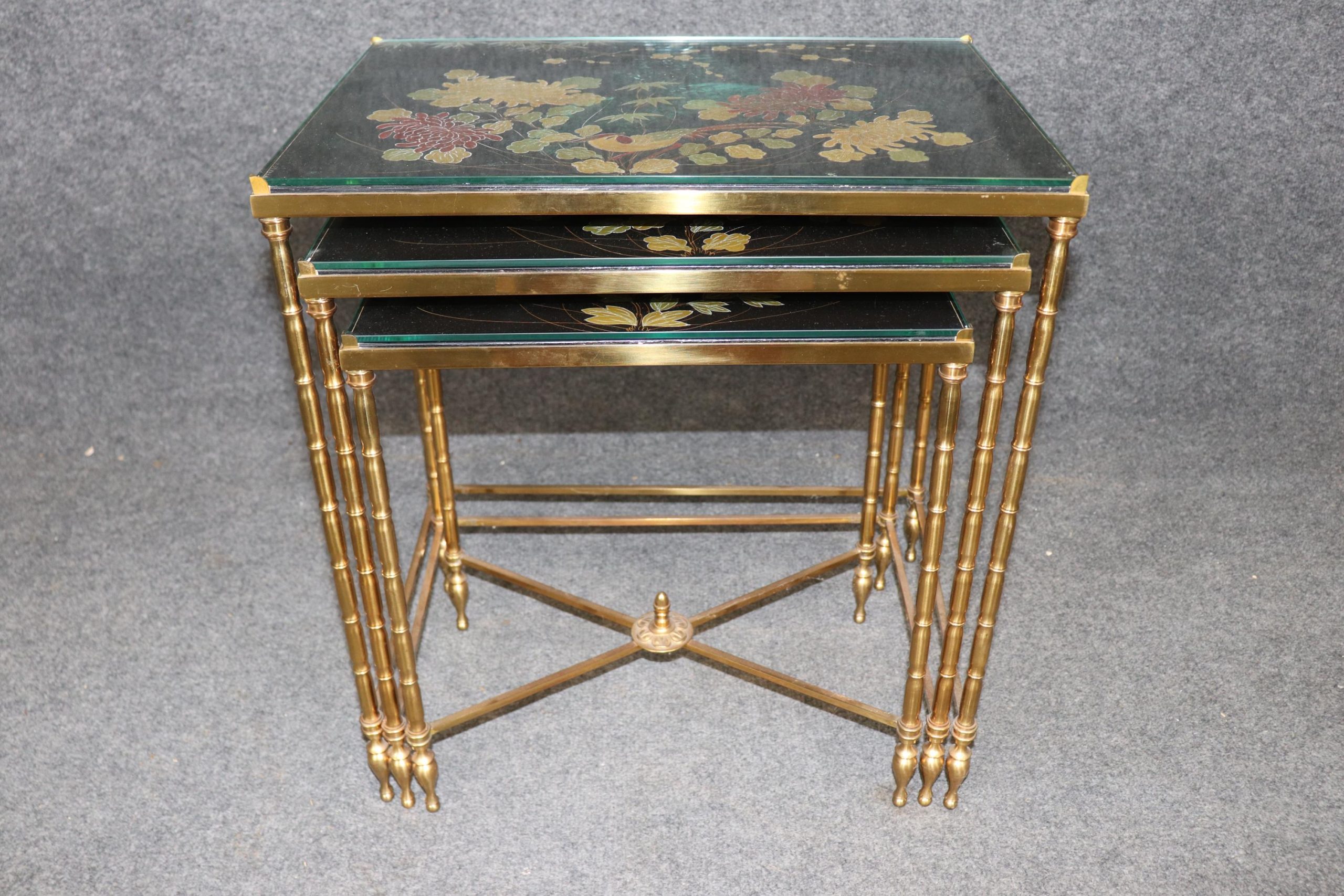 Maison Jansen Bronze Nesting Tables: Vintage Chinoiserie Gold Accent - Image 3