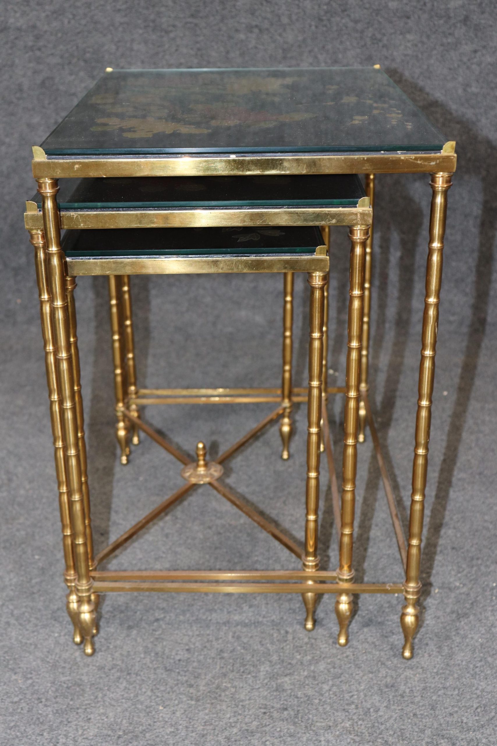 Maison Jansen Bronze Nesting Tables: Vintage Chinoiserie Gold Accent - Image 4