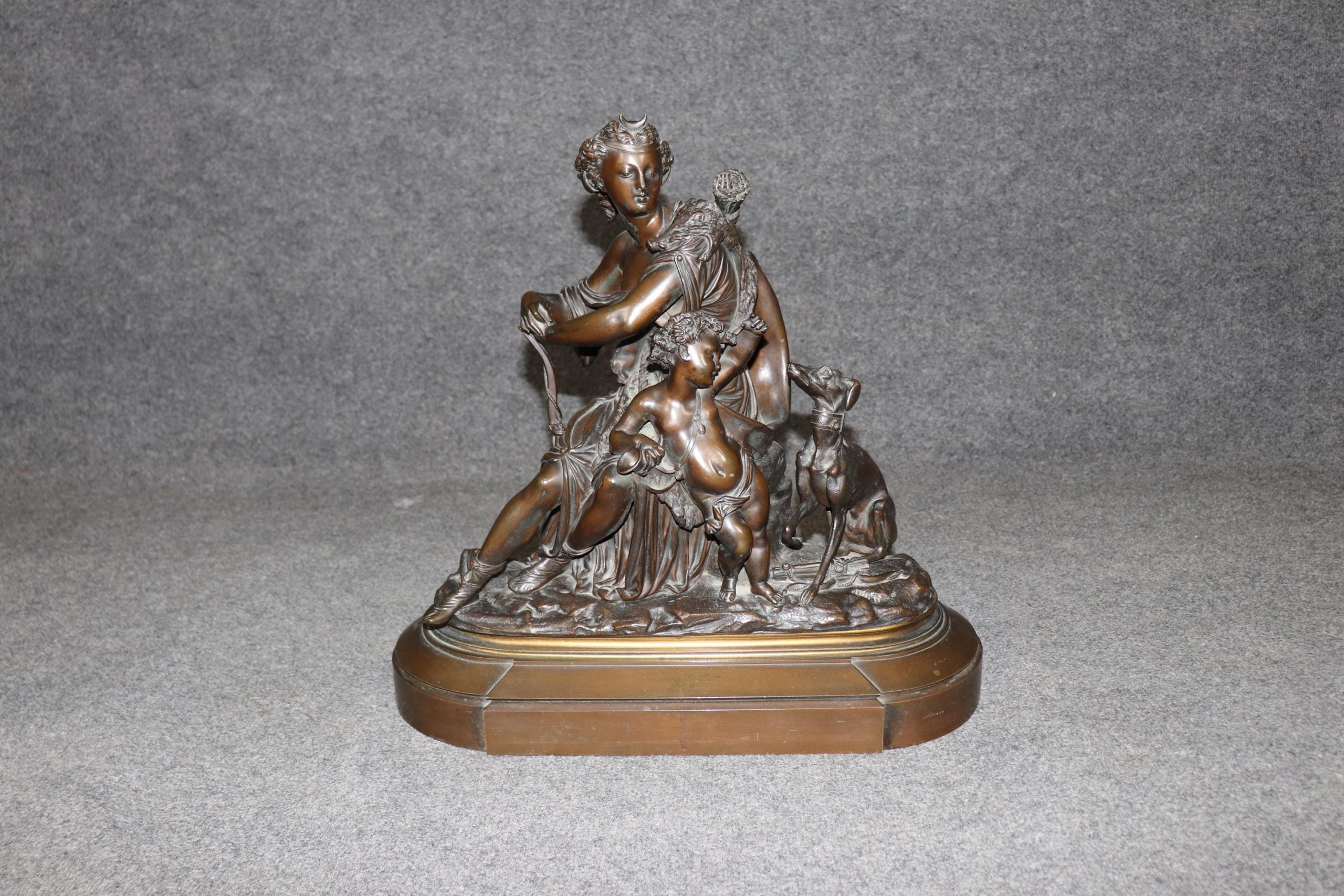Antique 19th Century French Bronze Sculpture of Diana the Huntress by A. Moreau, Statue