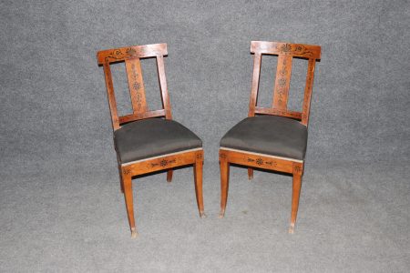 Pair of Antique Empire Style Dutch Marquetry Inlaid and Carved Side Chairs, Accent Chairs
