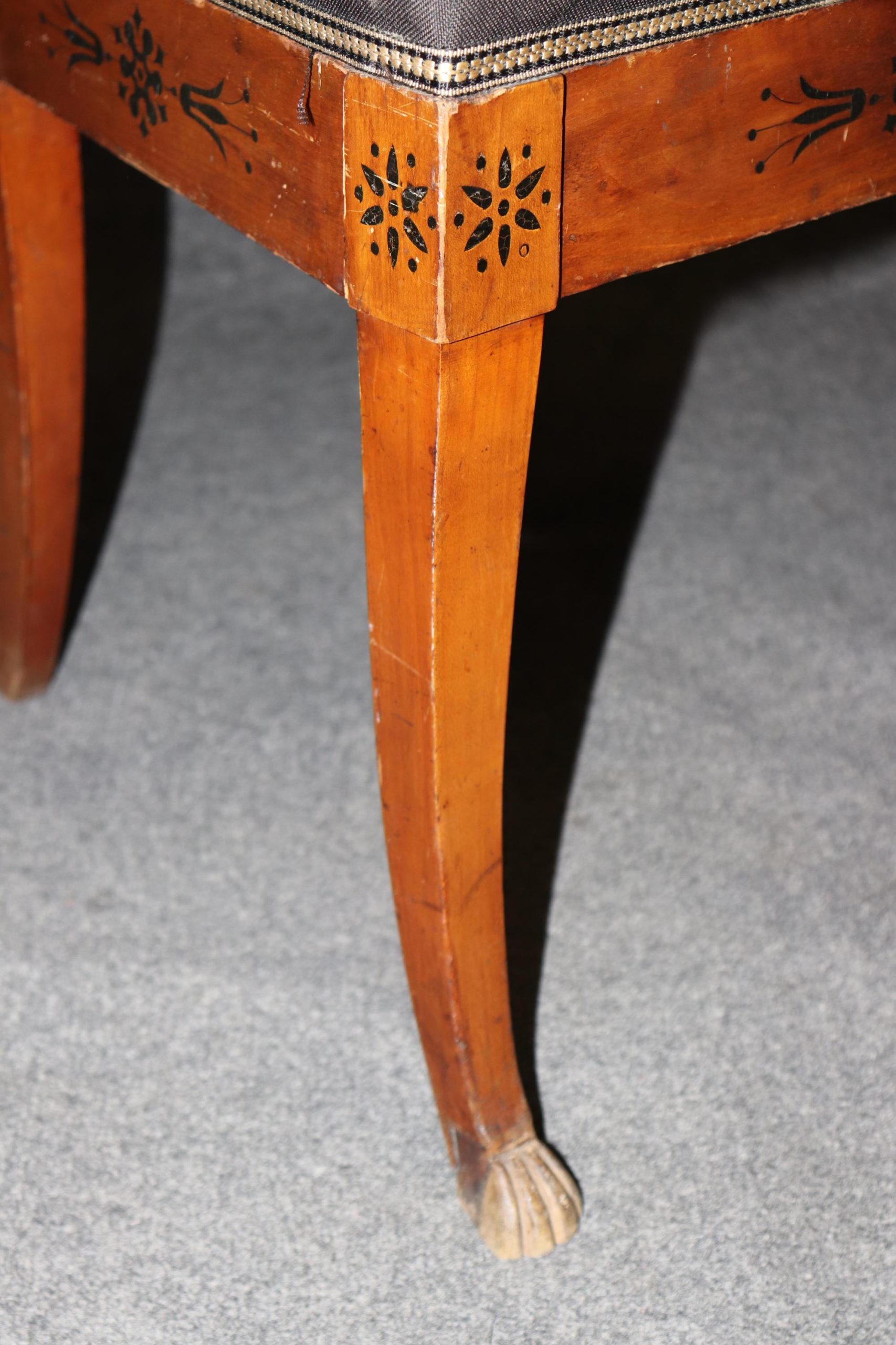 Pair of Antique Empire Style Dutch Marquetry Inlaid and Carved Side Chairs, Accent Chairs - Image 6