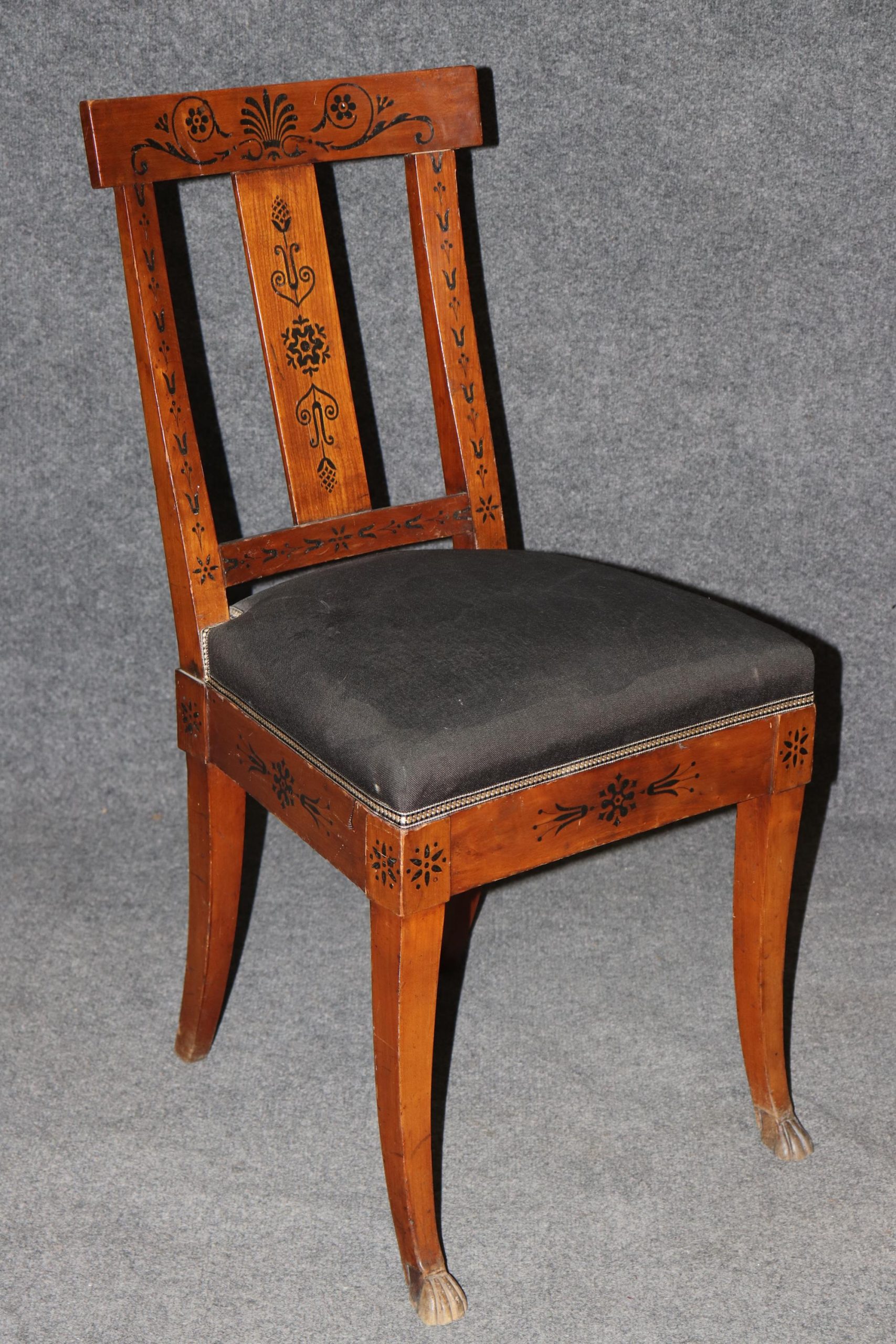 Pair of Antique Empire Style Dutch Marquetry Inlaid and Carved Side Chairs, Accent Chairs - Image 5