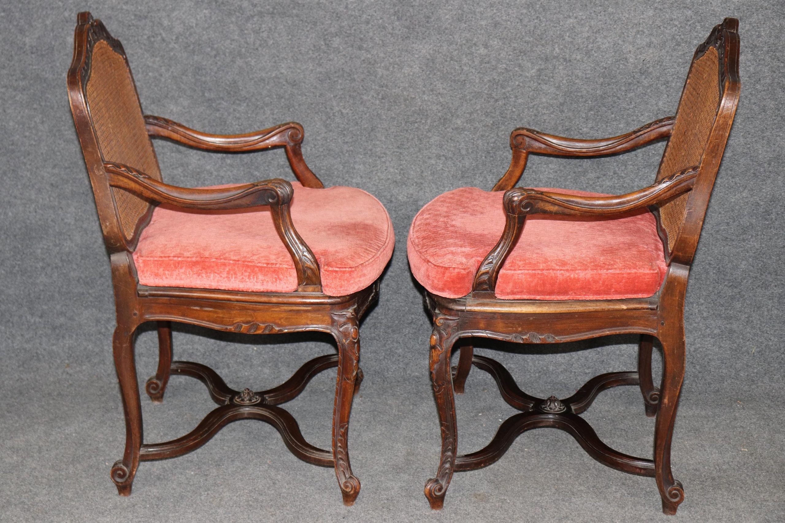 Pair of French Louis XV Carved Cane Back Armchairs C. 1900, Bergeres - Image 5