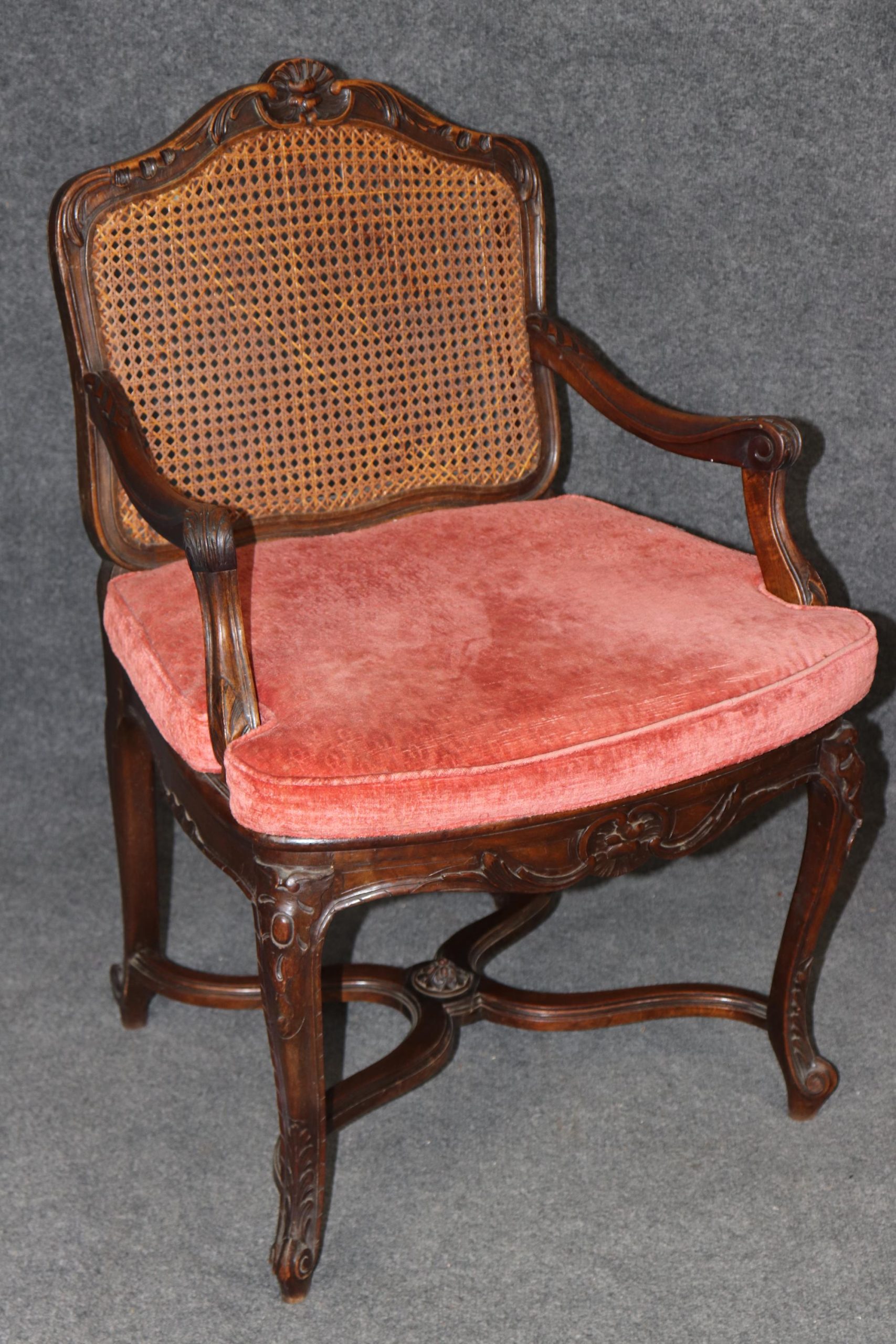 Pair of French Louis XV Carved Cane Back Armchairs C. 1900, Bergeres - Image 6