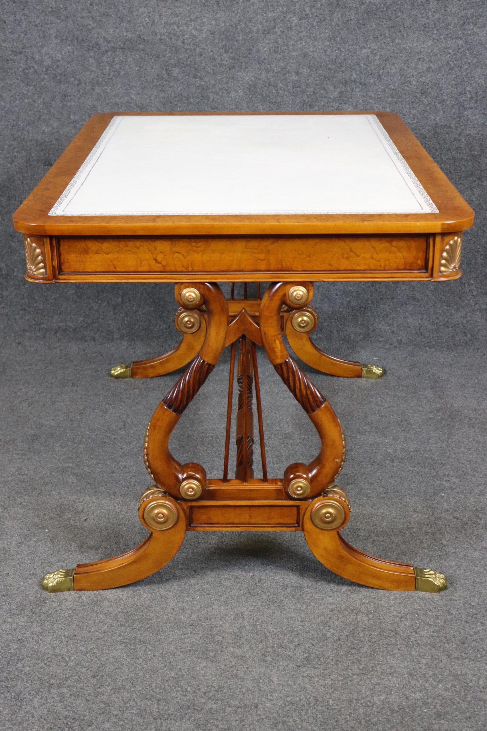 Italian Regency Style Embossed Leather Top Desk, Vintage Desk - Image 3